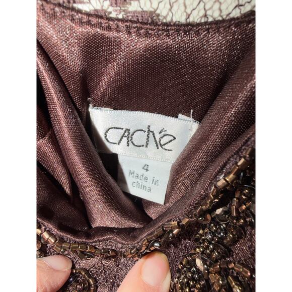 Cache Y2K Vintage 100% Silk Brown Lace Beaded Victorian Flapper Style Dress 4 - Picture 8 of 10